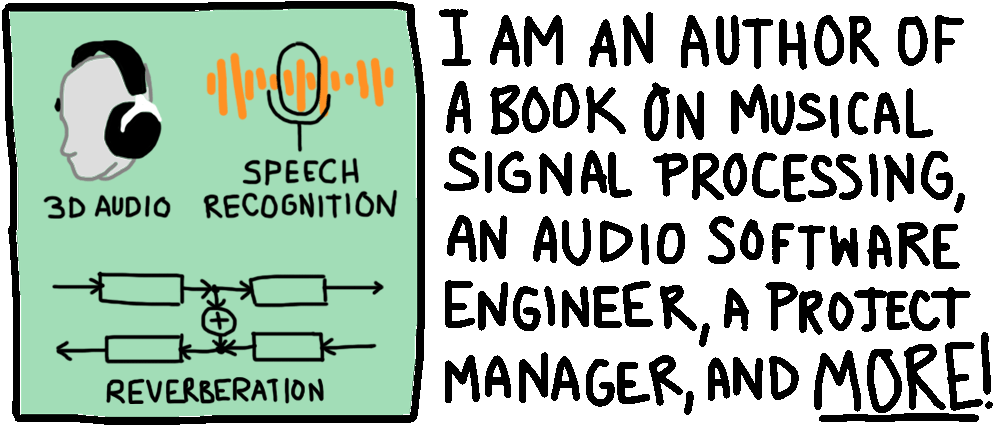 I AM AN AUTHOR OF A BOOK ON MUSIC TECHNOLOGY, AN AUDIO HARDWARE ENGINEER, A DATA SCIENTIST, AND MORE!